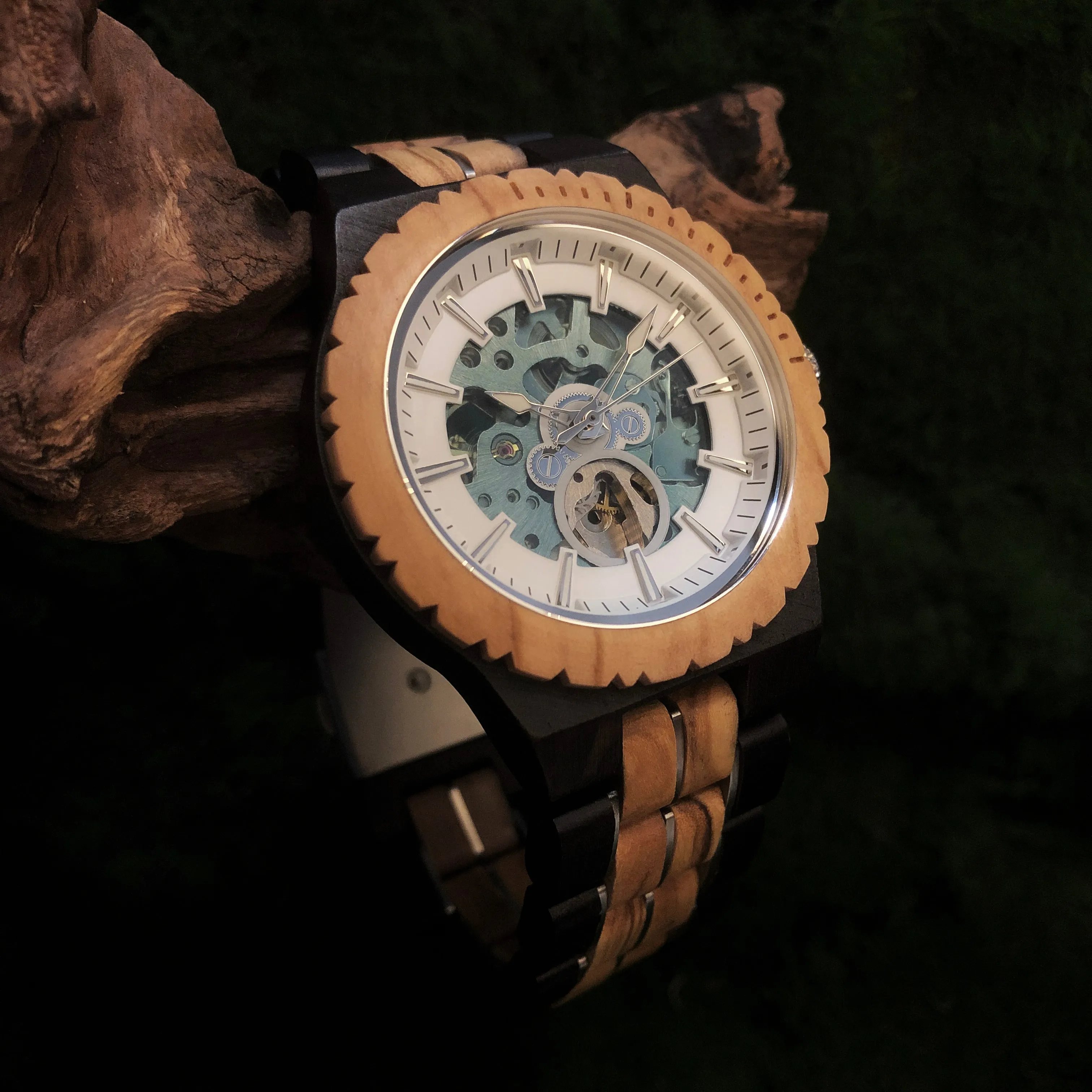 Alaska - Ebony & Olive Transparent Face Mechanical Watch