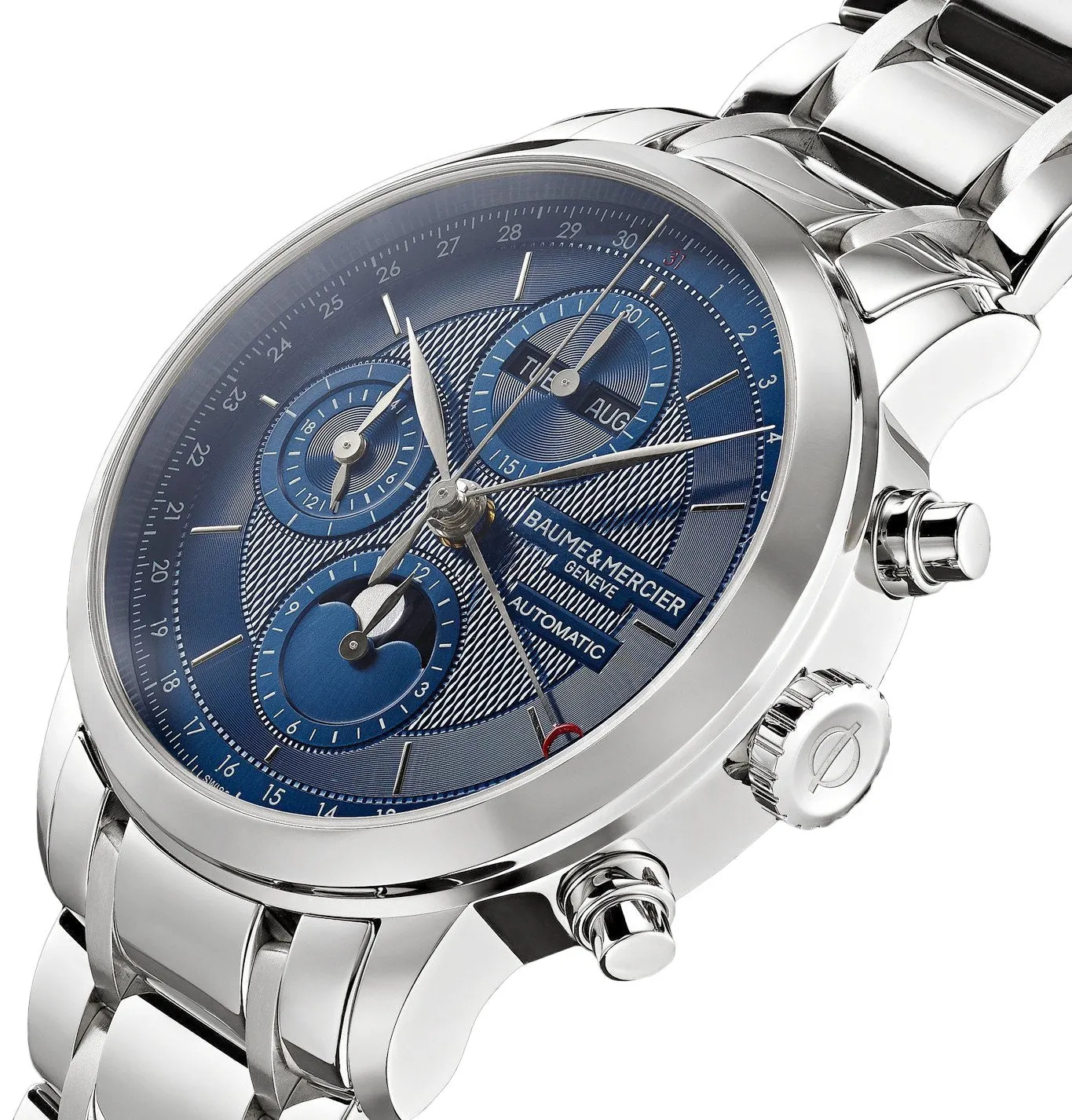 Baume & Mercier Classima Automatic Chronograph Stainless Steel Blue Dial Moonphase Day/Date Month Mens Watch M0A10485