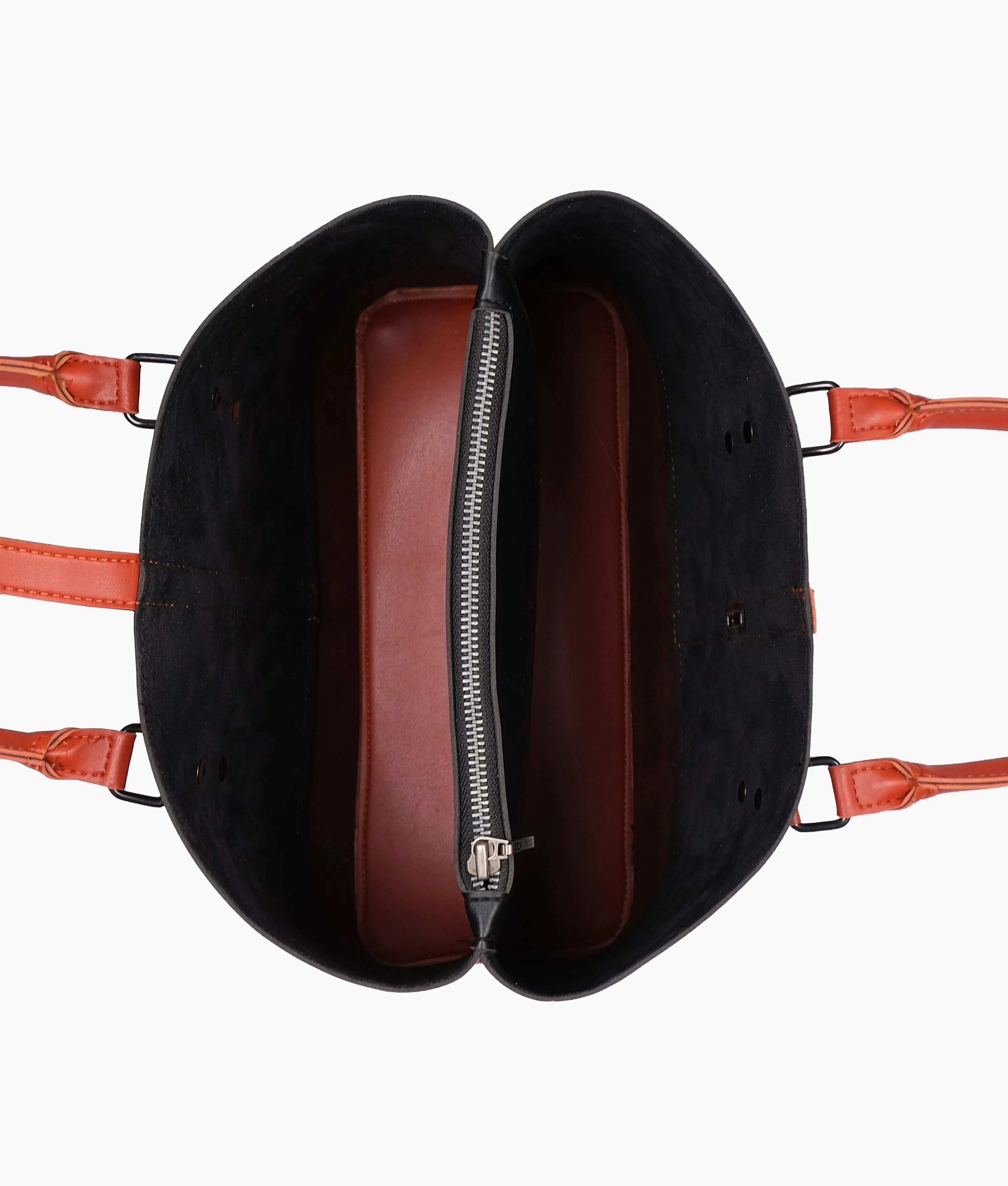 Black and rust multi-compartment shoulder bag