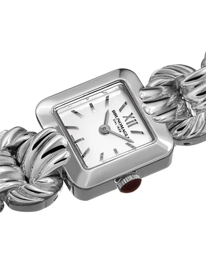 Bruno Magli Womens Mira Petite Square - Stainless Steel - Bracelet - White Dial