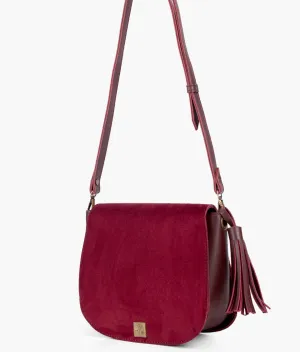 Burgundy suede foldover saddle bag