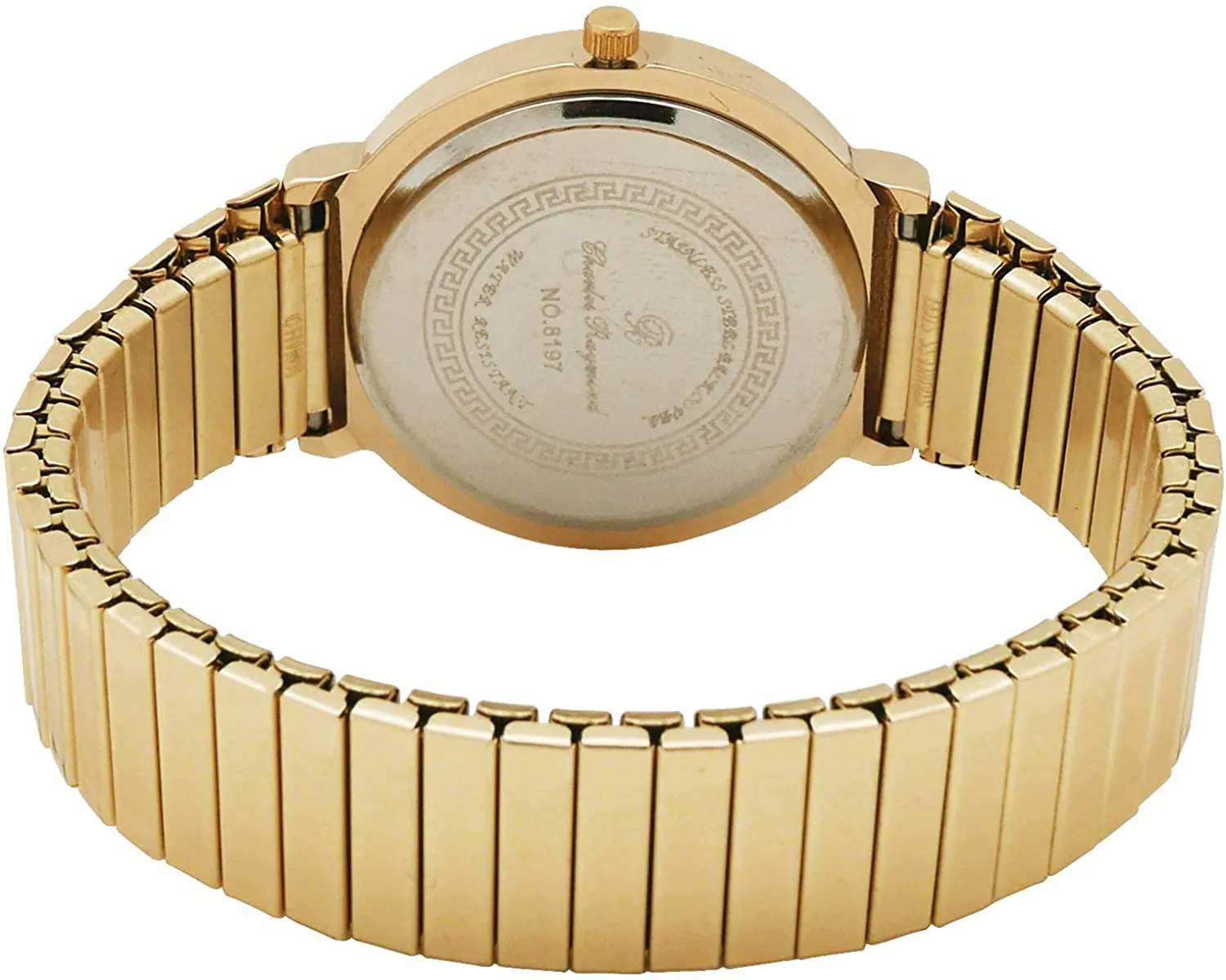 Charles Raymond Unisex 6" Stretch Band Classic, Easy Reader Watch with Clear Gold Arabic Numbers on Dial, Medium Size Face - 8197Strch