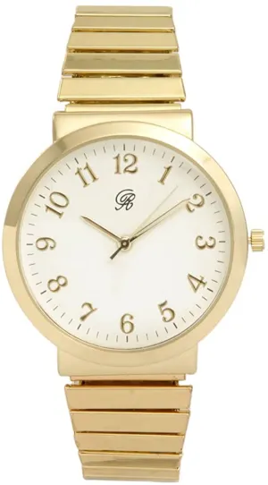 Charles Raymond Unisex 6" Stretch Band Classic, Easy Reader Watch with Clear Gold Arabic Numbers on Dial, Medium Size Face - 8197Strch