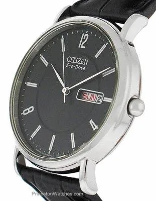 Citizen Eco-Drive 180 Black  Face - Black Leather Strap