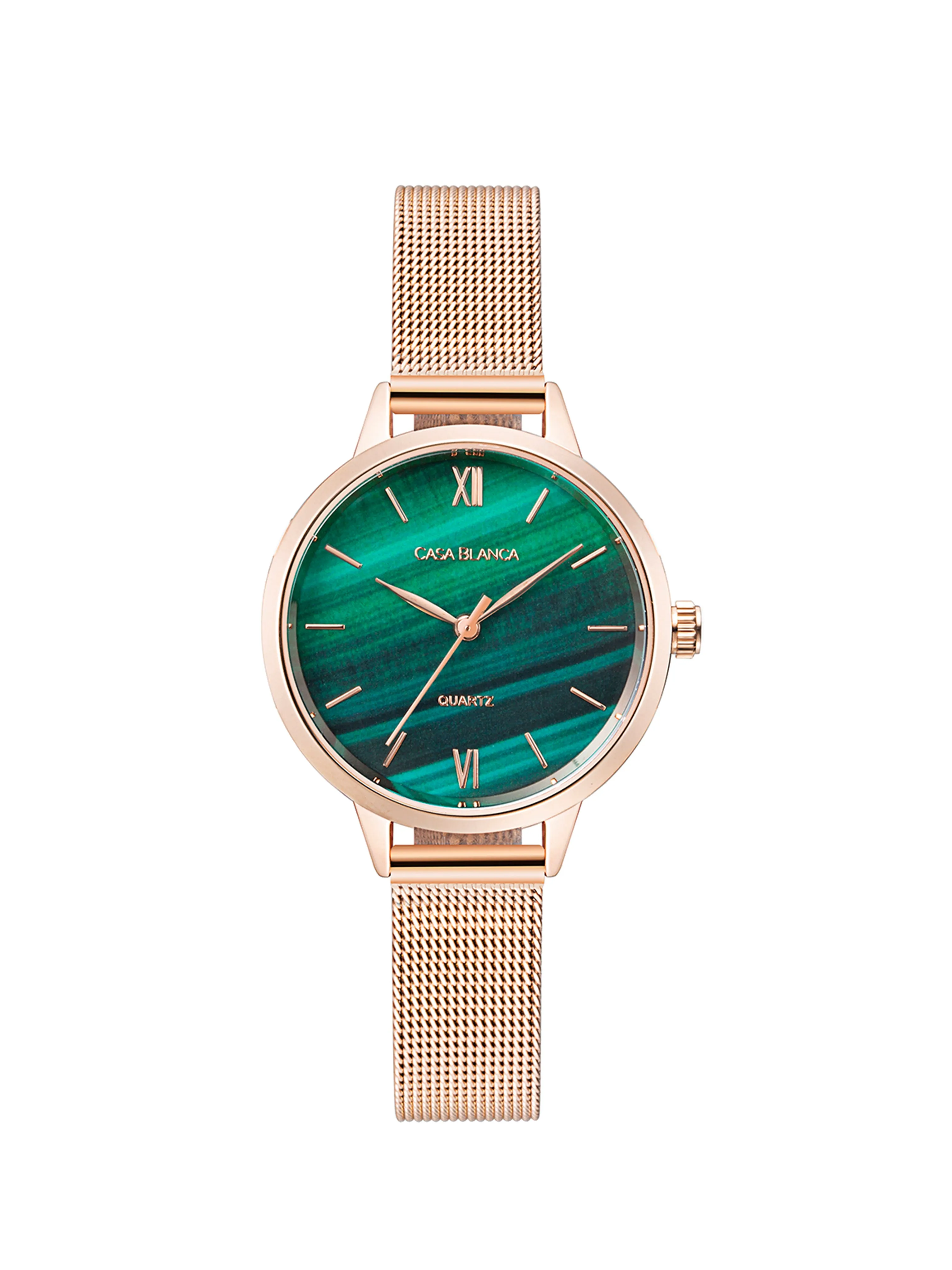 Classic Peacock Green Watch | Rose Gold Mesh Strap