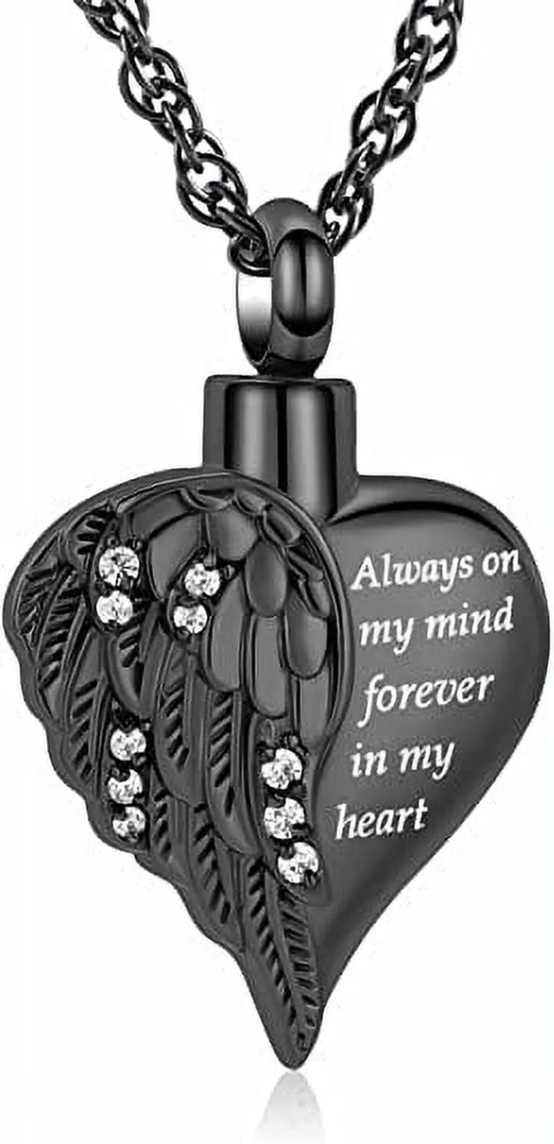 Cremation Jewelry for Ashes -No Longer By My Side Forever in My Heart Angel Wing Urn Pendant Necklace for Ashes Grandma Grandpa Mom Dad Papa Nana Brother Sister