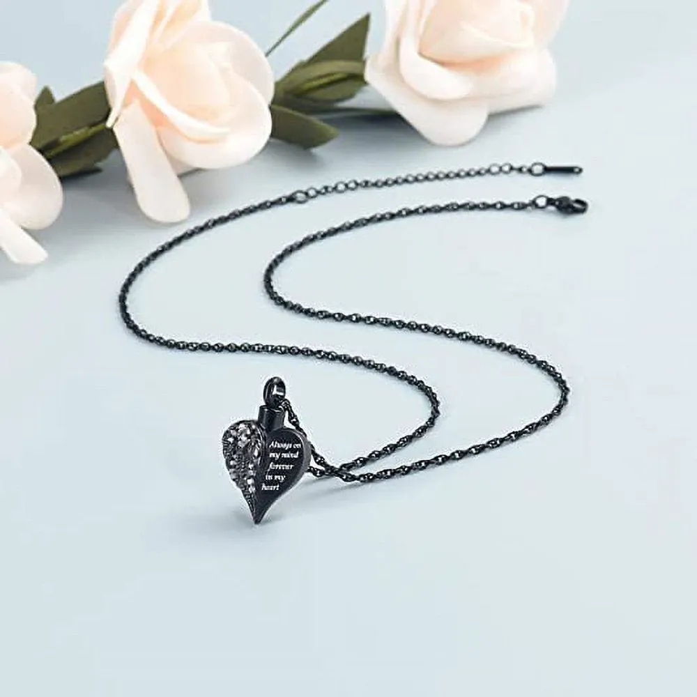 Cremation Jewelry for Ashes -No Longer By My Side Forever in My Heart Angel Wing Urn Pendant Necklace for Ashes Grandma Grandpa Mom Dad Papa Nana Brother Sister