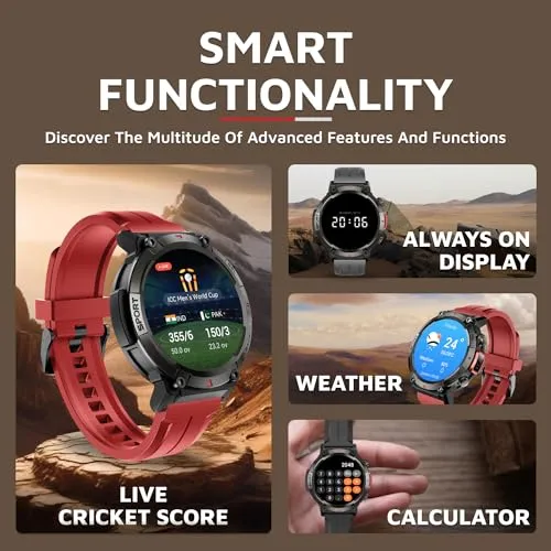 Cult Ranger XR1-1.43" AMOLED Display,Outdoor Rugged Smartwatch for Men, Bluetooth Calling, 8 Days Battery, Continous Heart Rate,100  Sports Mode, Live Cricket Score, Built-in Flashlight, Free Strap