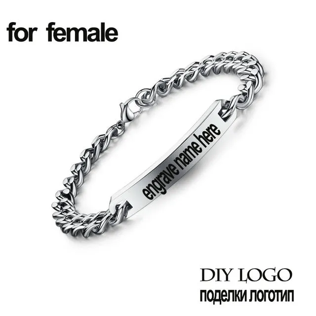 Customize Name Bracelet 316 Stainless Steel ID Bracelet Bangles Personalized Custom Logo Men Jewelry Letters Bracelets For Women