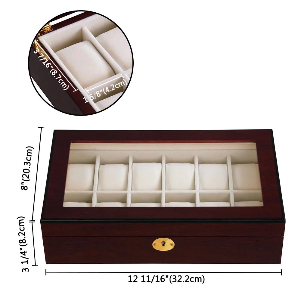 DIY 12-Slot Walnut Matte Finish Wood Watch Display Case