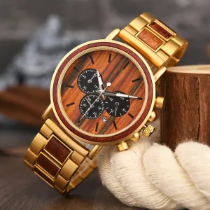 Dover - Gold Steel & Red Sandalwood Chronograph