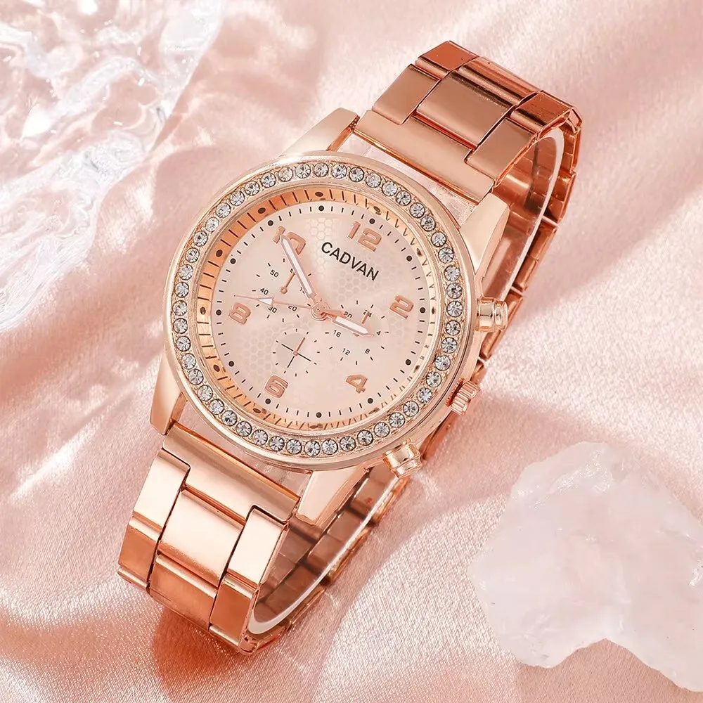 Elegant 6PCS Rose Gold Rhinestone Quartz Watch Set for Women - Stylish Casual Bracelet Watches