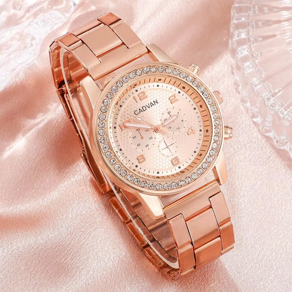 Elegant 6PCS Rose Gold Rhinestone Quartz Watch Set for Women - Stylish Casual Bracelet Watches