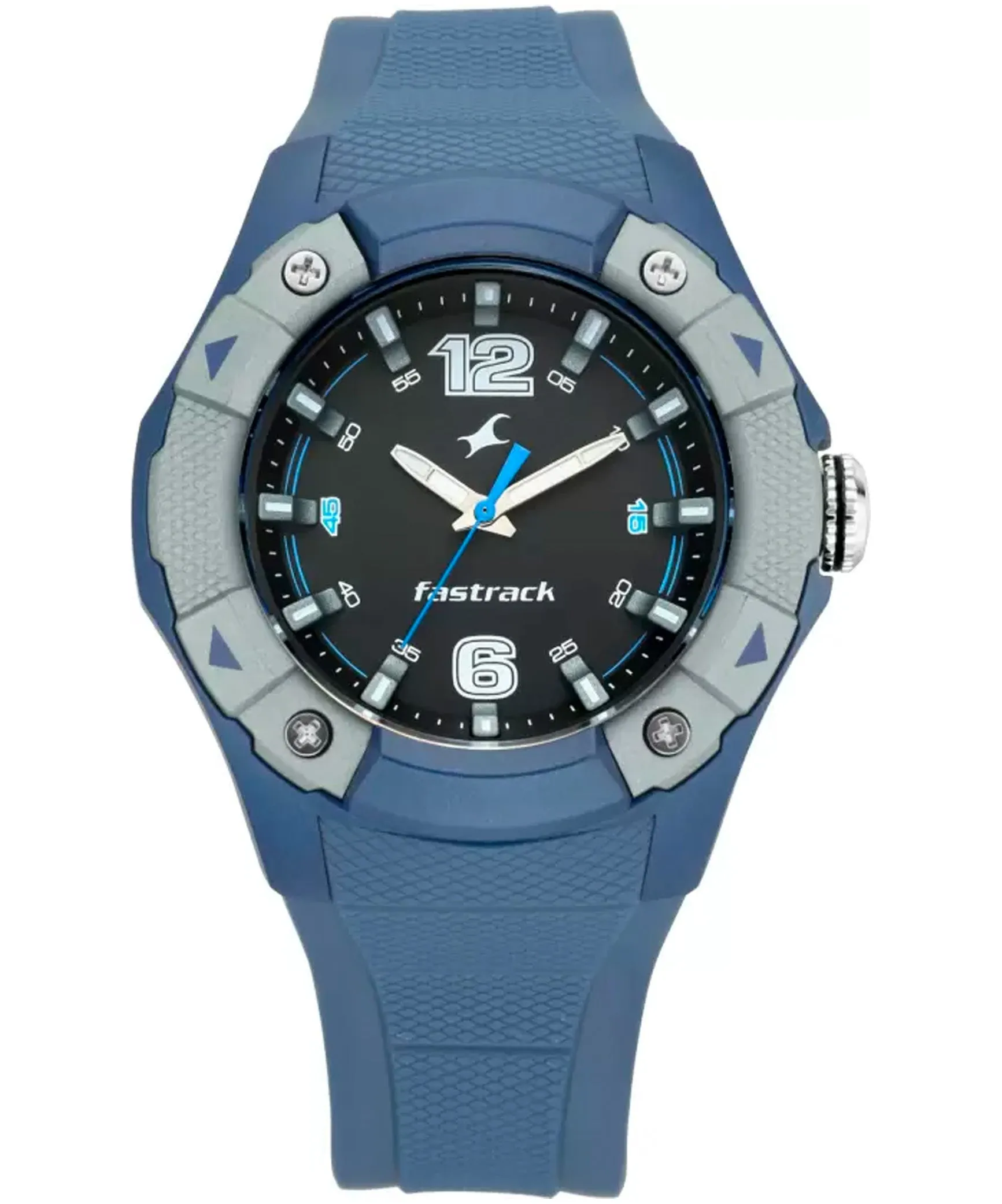 Fastrack, Men’s Watch Trendies Collection Analog, Black Dial Blue Silicone Band, 38057PP01