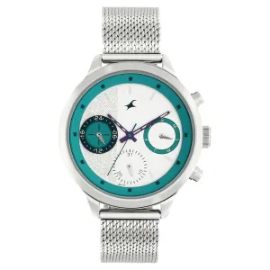 Fastrack, Women’s  Watch Analog, White & Green Dial  Stainless Steel Mesh Strap