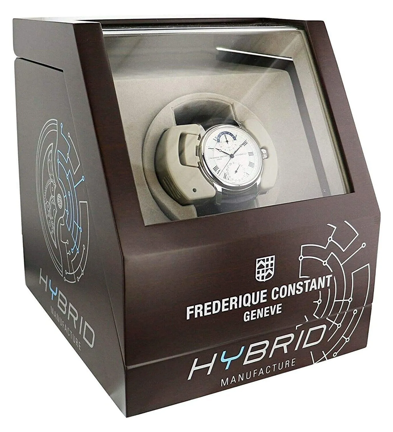 Frederique Constant Hybrid Manufacture Automatic Worldtimer Stainless Steel Silver-Tone Dial Black Leather Date Mens Horological Smartwatch FC-750MC4H6