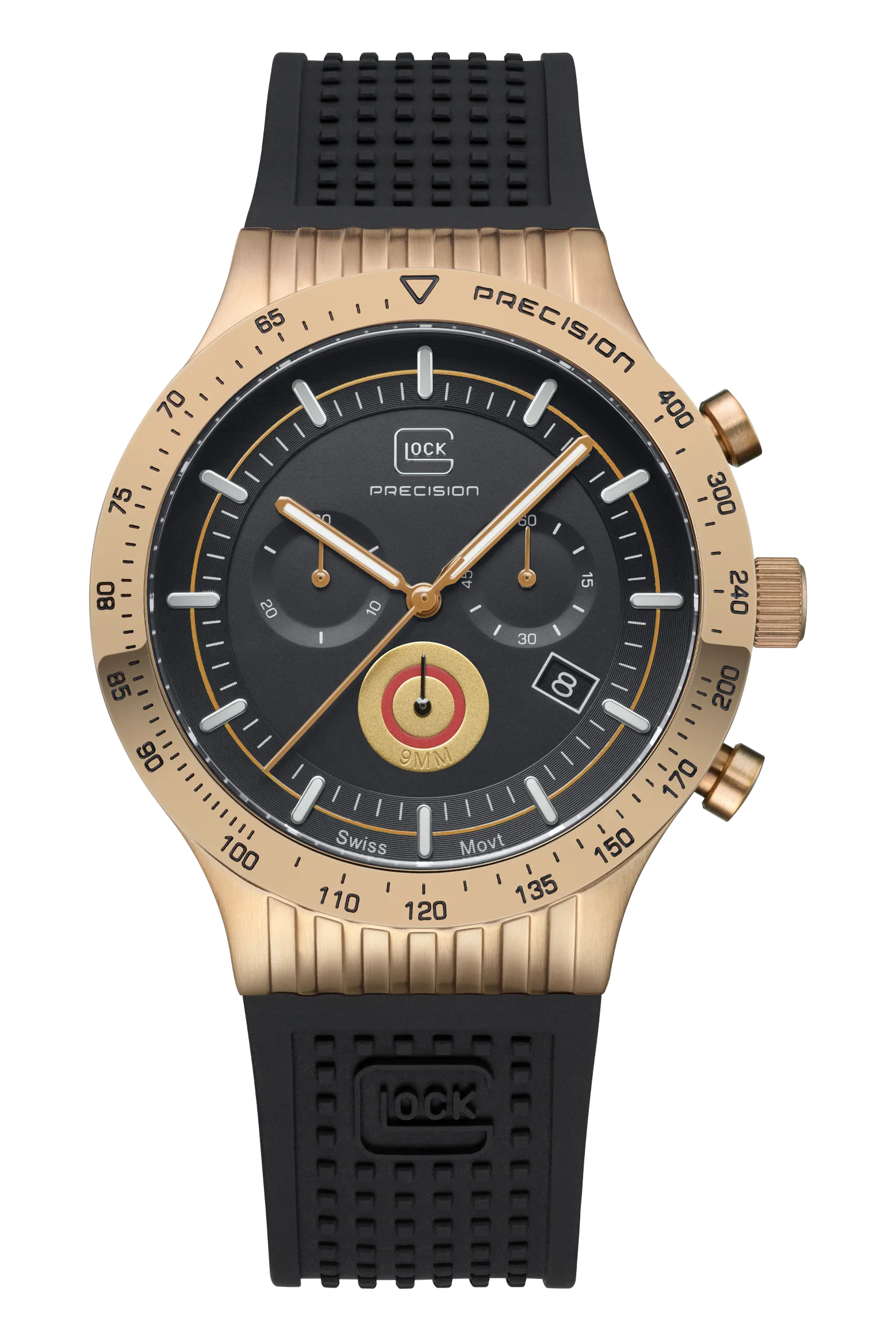 Gents Khaki Steel Glock Watch with Black Dial