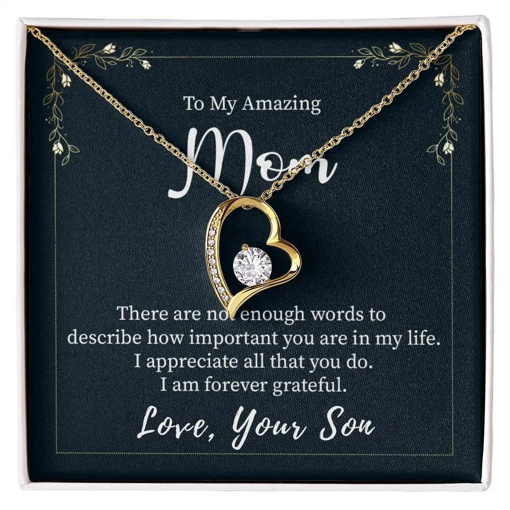 Gifts for Mom Heart Necklace from Son, Cubic Zirconia White or Yellow Gold