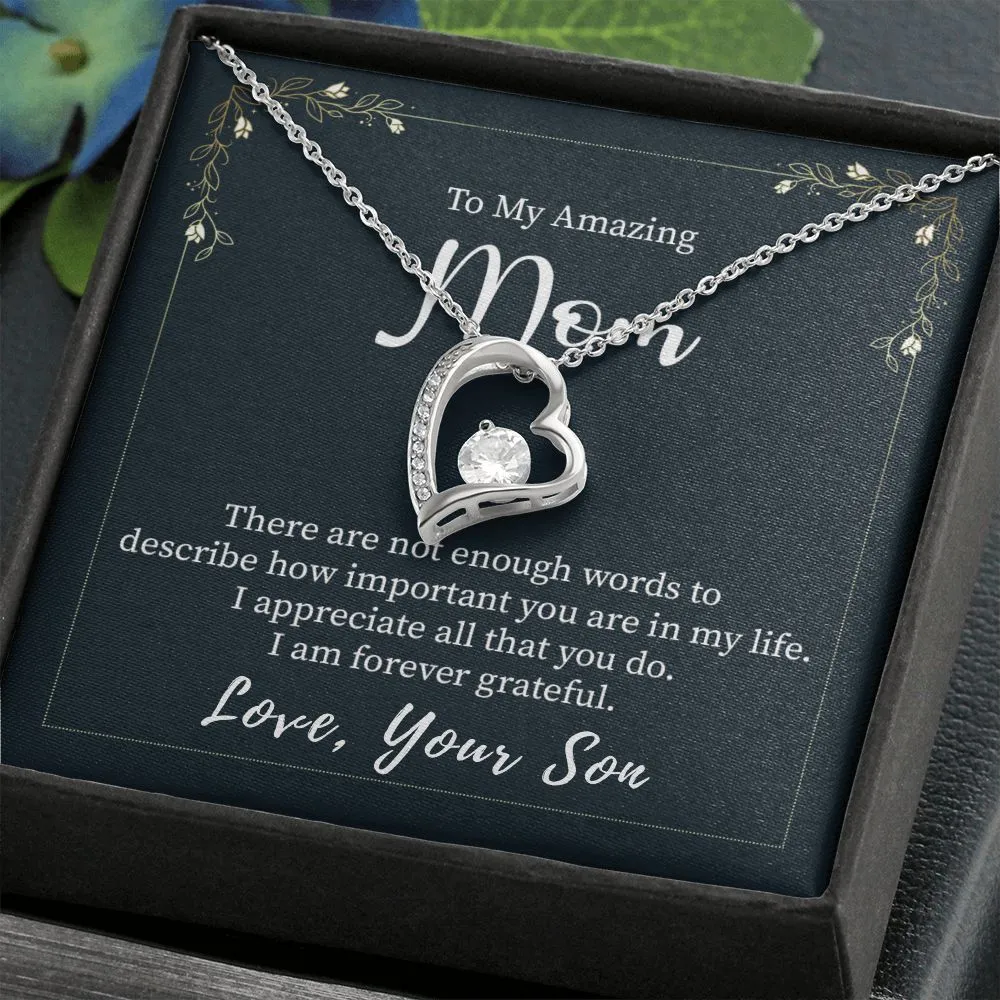 Gifts for Mom Heart Necklace from Son, Cubic Zirconia White or Yellow Gold