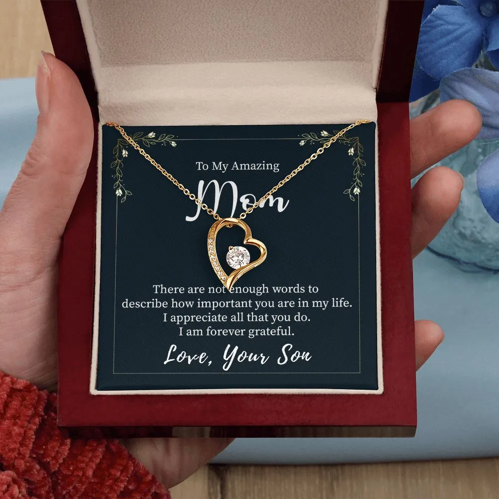 Gifts for Mom Heart Necklace from Son, Cubic Zirconia White or Yellow Gold