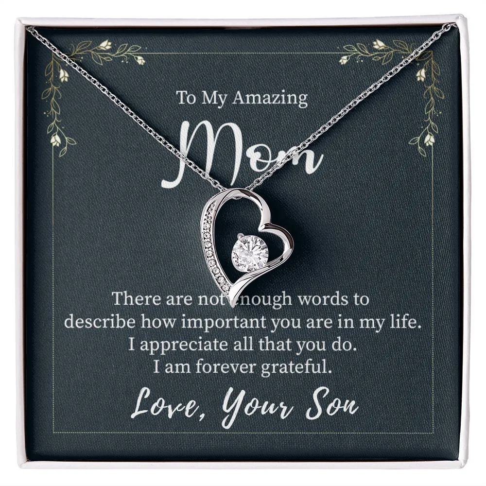 Gifts for Mom Heart Necklace from Son, Cubic Zirconia White or Yellow Gold