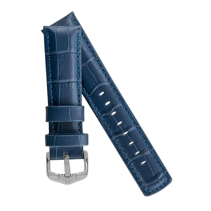 Hirsch GRAND DUKE Water-Resistant Alligator Embossed Sport Watch Strap in BLUE