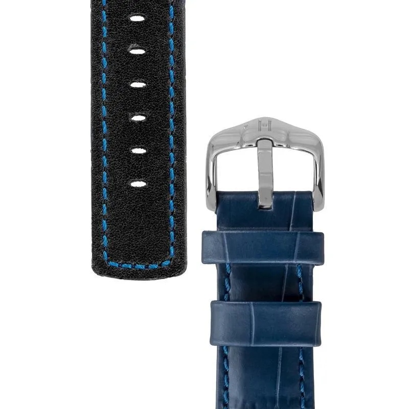 Hirsch GRAND DUKE Water-Resistant Alligator Embossed Sport Watch Strap in BLUE