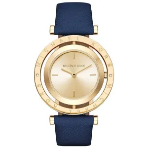 Michael Kors Averi Navy Blue Leather Strap Gold Dial Quartz Watch for Ladies - MK-2526