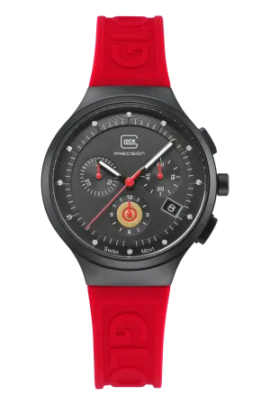 Mid-Size Black Steel Glock Watch with Black and Red Dial