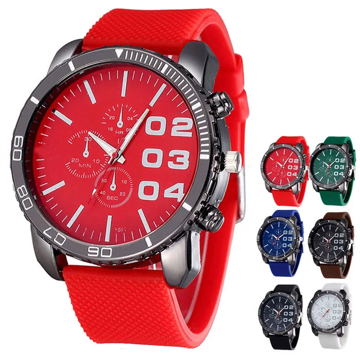 New Fashion Mens Stylish Luxury Huge Big Dial Silicone Band Quartz Wrist Watch Sports Watch