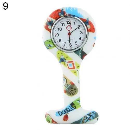 Nurse Watch Multicolor Pattern Arabic Numerals Round Dial Women Nurses Brooch Tunic Fob Watches Pocket Watches