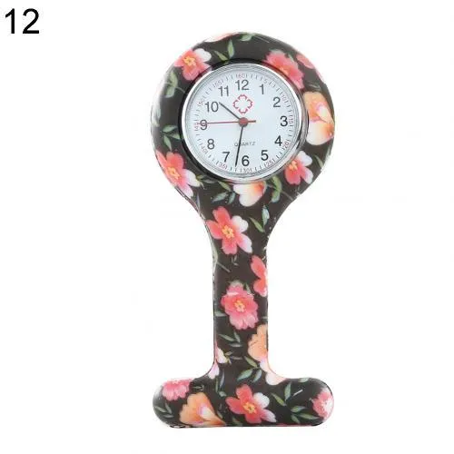 Nurse Watch Multicolor Pattern Arabic Numerals Round Dial Women Nurses Brooch Tunic Fob Watches Pocket Watches