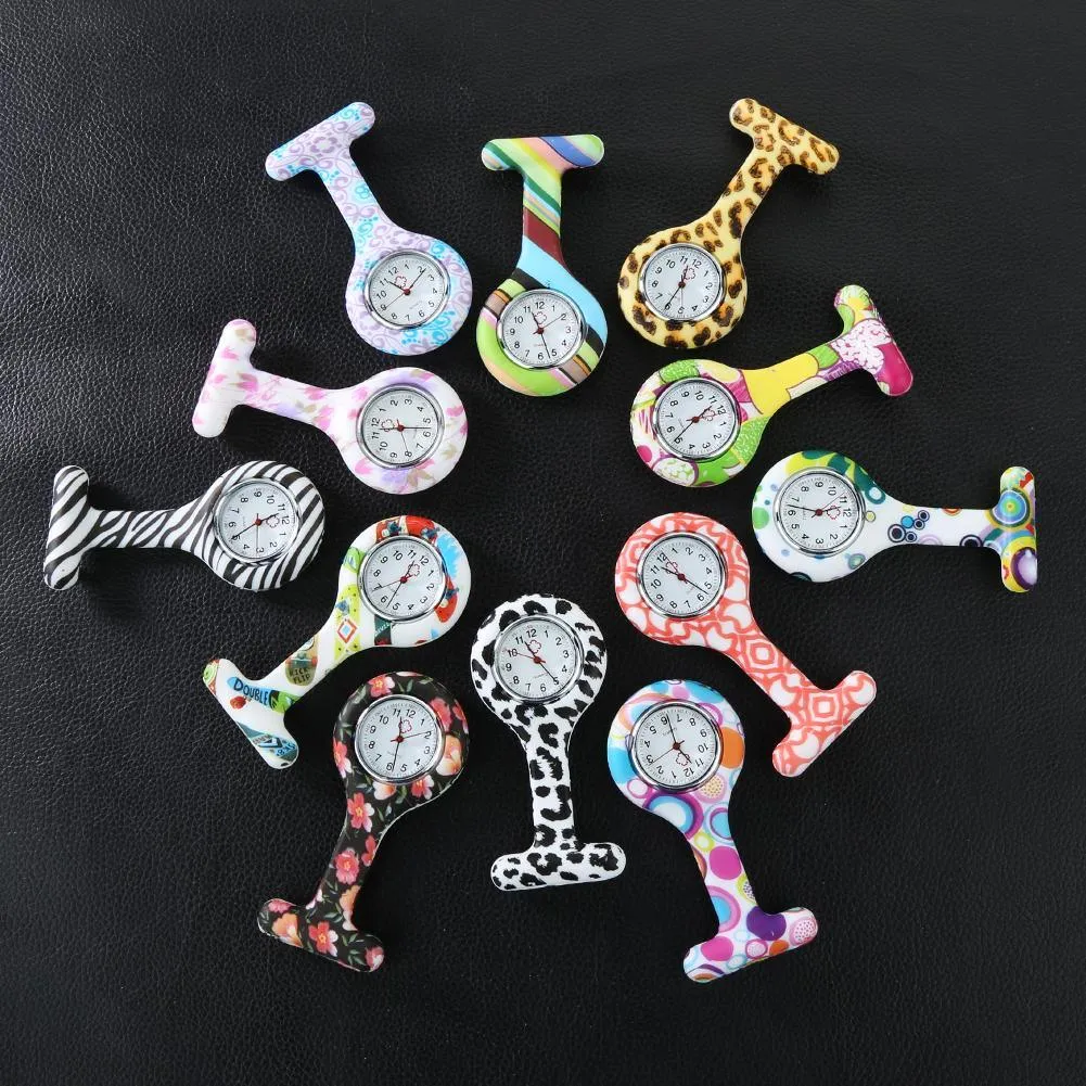 Nurse Watch Multicolor Pattern Arabic Numerals Round Dial Women Nurses Brooch Tunic Fob Watches Pocket Watches