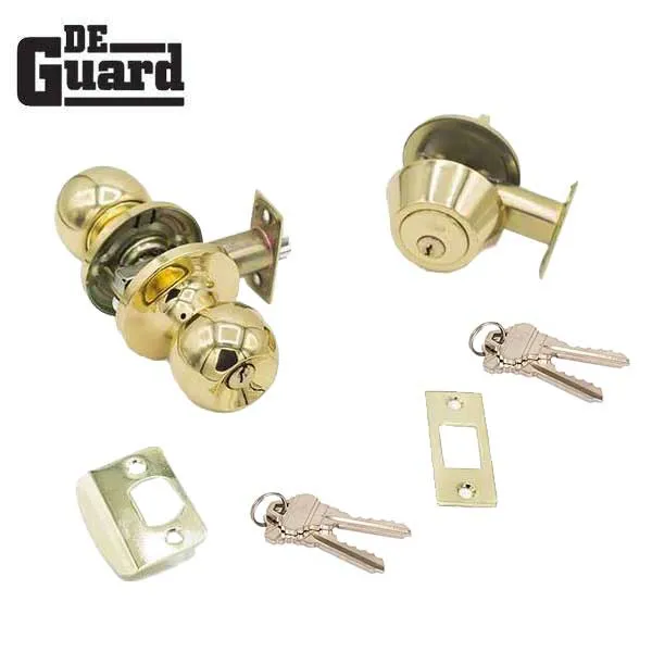 Premium Combo Lockset - Polished Brass - Entrance - Grade 3 - KW1