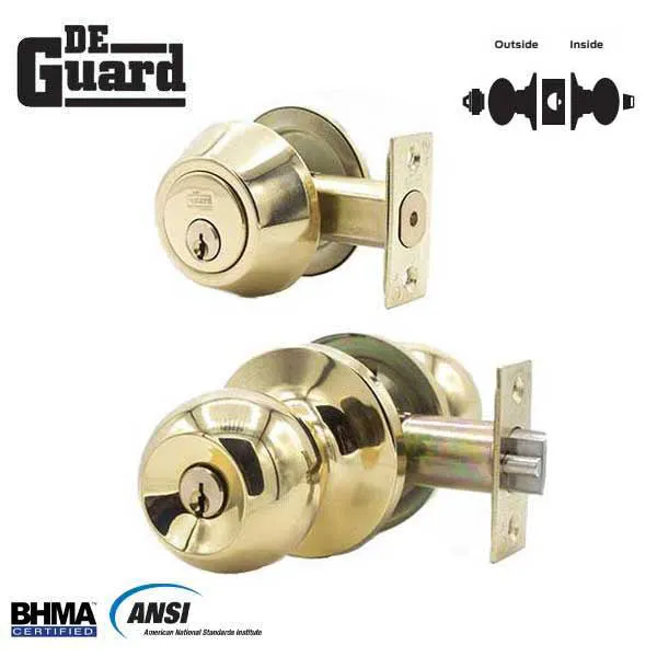 Premium Combo Lockset - Polished Brass - Entrance - Grade 3 - KW1