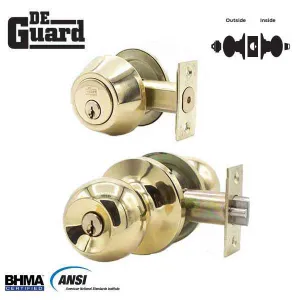 Premium Combo Lockset - Polished Brass - Entrance - Grade 3 - KW1