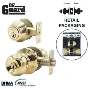 Premium Combo Lockset - Polished Brass - Entrance - Retail Packaging - KW1/SC1 - Grade 3