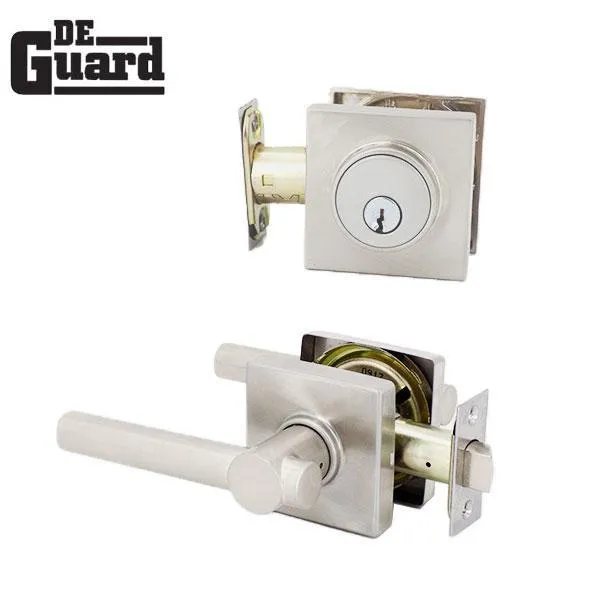 Premium Contemporary Leverset & Deadbolt Combo Lock  - Square Rose - Satin Stainless - Grade 3 - (SC1 / KW1)