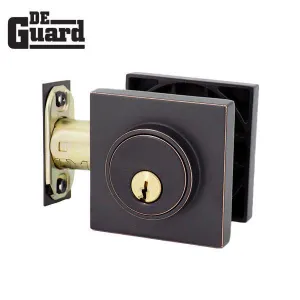 Premium Single Cylinder Contemporary Deadbolt - Square Rose - Oil Rubbed Bronze - Grade 3 - ( SC1 / KW1 )