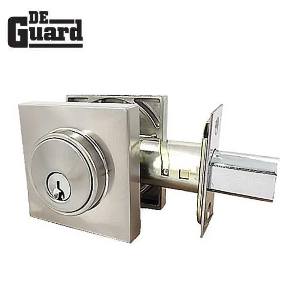 Premium Single Cylinder Contemporary Deadbolt - Square Rose - Satin Stainless -  Grade 3 - ( SC1 / KW1 )