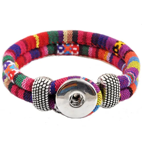 Rivca Jewelry Bohemian Personalized Braided Charm Leather Bracelet For Woman 18mm Snap Button Bracelets Bangles Man P00010