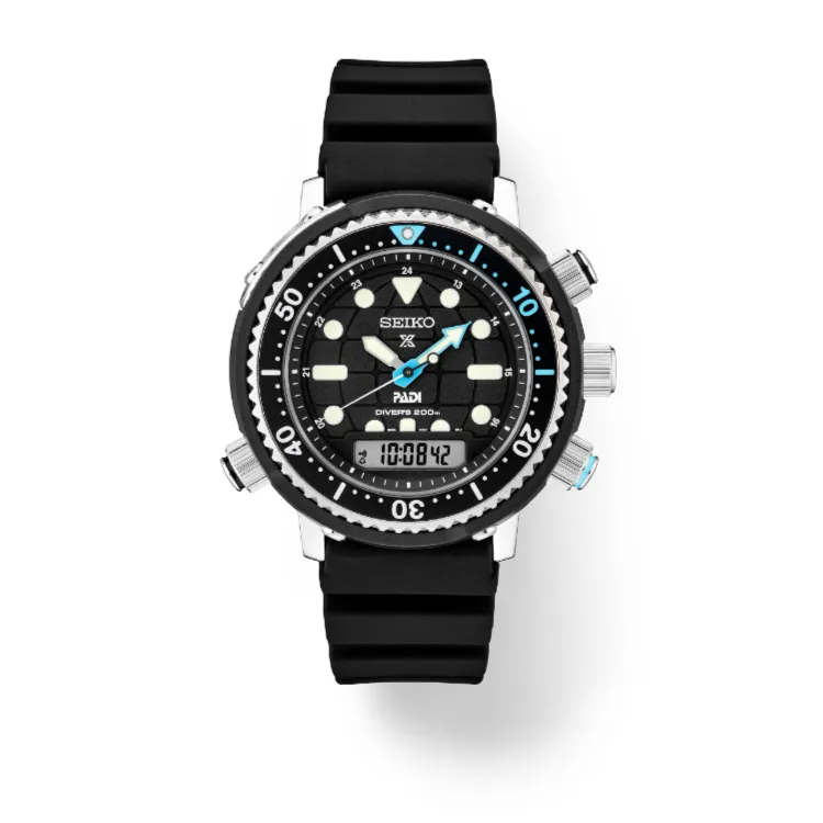 Seiko Prospex PADI Special Edition Solar Analog-Digital Diver's 46.9 mm Black Dial Men's Watch (SNJ035)