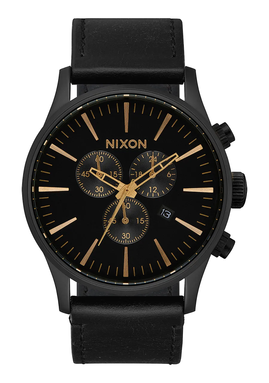 Sentry Chrono Leather - Matte Black / Gold / Black