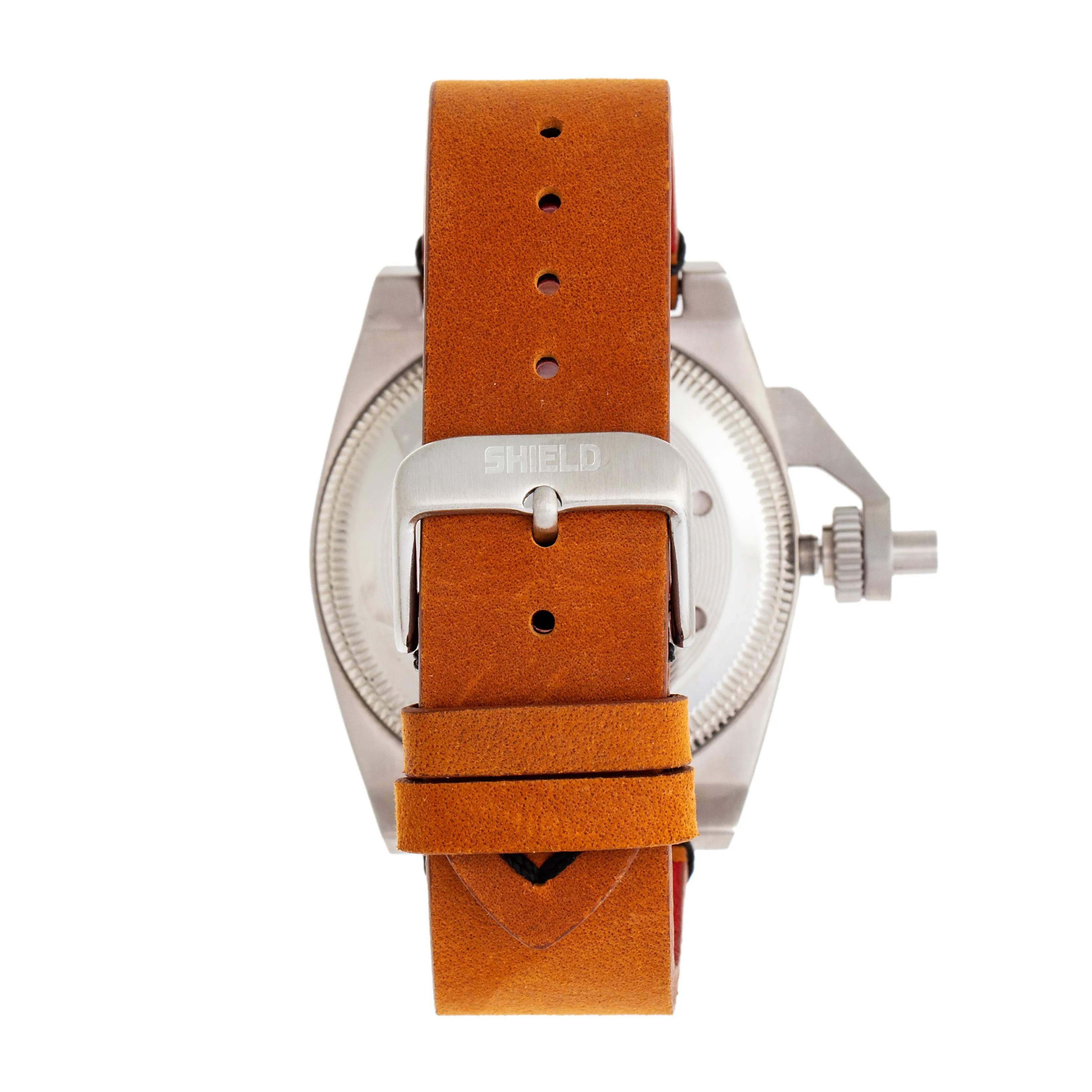 Shield Pascal Leather-Band Men's Diver Watch - Camel/Black