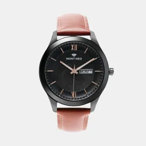 Sleek Black Analog Men Leather Watch 8009D-L4404-02