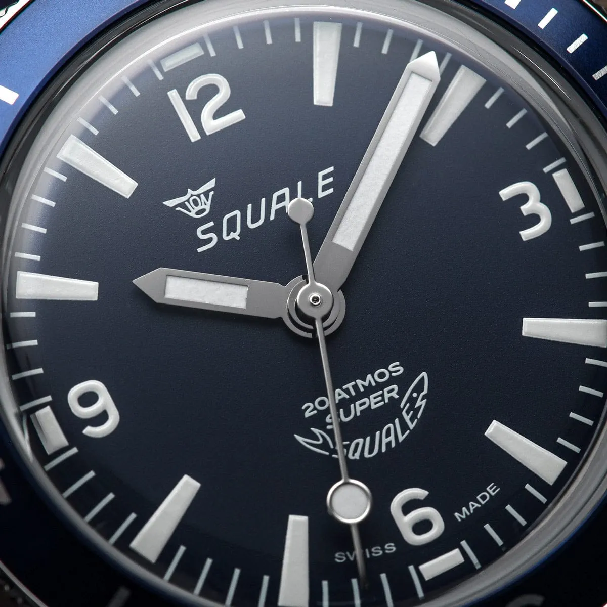 Super Squale Arabic Numerals Diver's Watch - Matt Blue Dial - Rubberised Calf Leather Strap