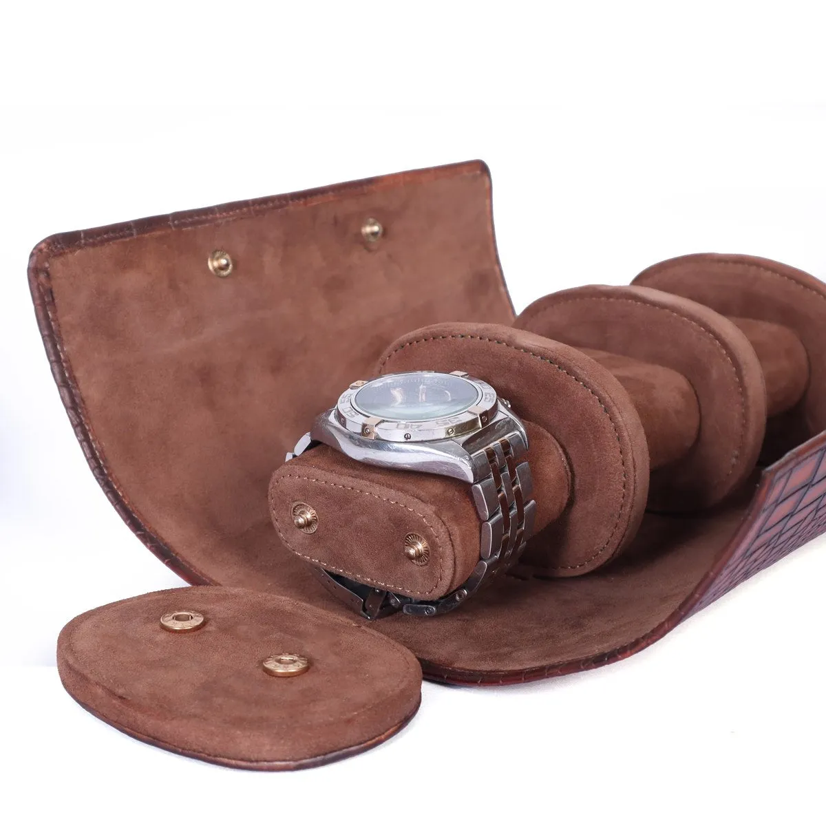 Tan Deep Cut Croco Leather Wrist Watch Roll by Brune & Bareskin