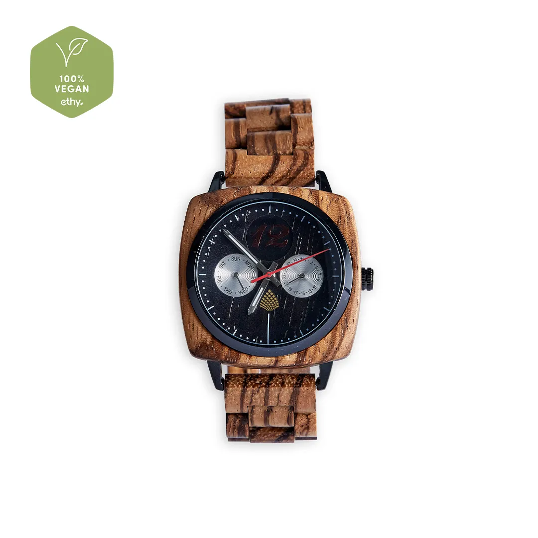 The Oak Watch - Handcrafted Vegan Timepiece | Eco-Friendly & Stylish, Upcycled Zebrawood