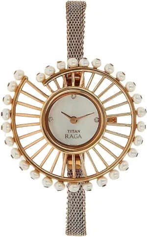 Titan Raga Women's Watch Analog Mother of Pearl Dial With Gold Stainless Steel Band, 9970WM01