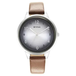 Titan Trendsetters Women's Watch Analog Silver white With Brown Leather Strap, 2648SL04